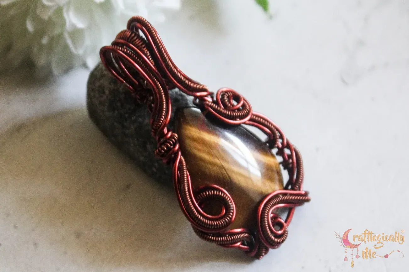 Tiger’s Eye Swirly Woven Wrap Pendant – Handmade Wire Wrapped Gemstone Jewelry