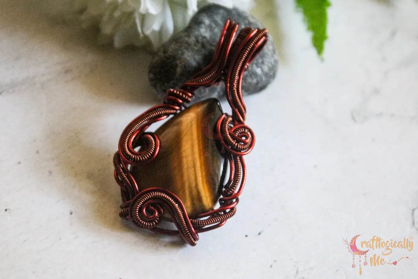 Tiger’s Eye Swirly Woven Wrap Pendant – Handmade Wire Wrapped Gemstone Jewelry