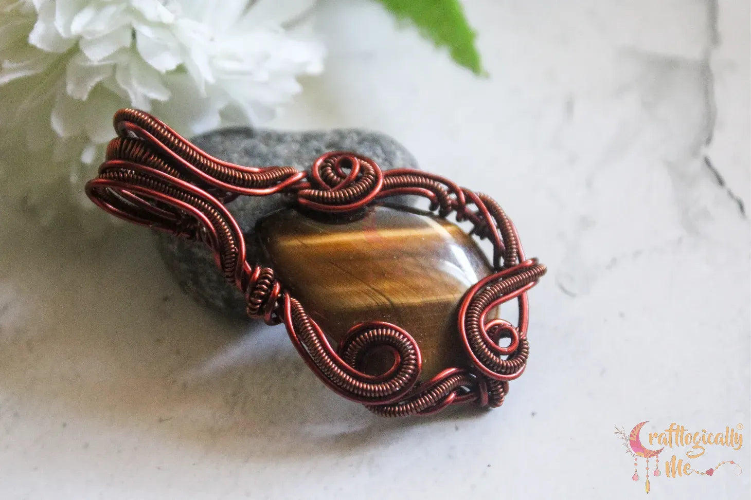 Tiger’s Eye Swirly Woven Wrap Pendant – Handmade Wire Wrapped Gemstone Jewelry