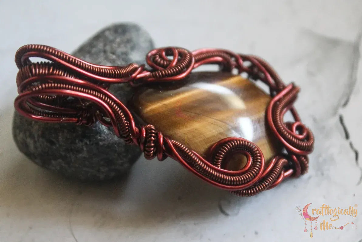 Tiger’s Eye Swirly Woven Wrap Pendant – Handmade Wire Wrapped Gemstone Jewelry