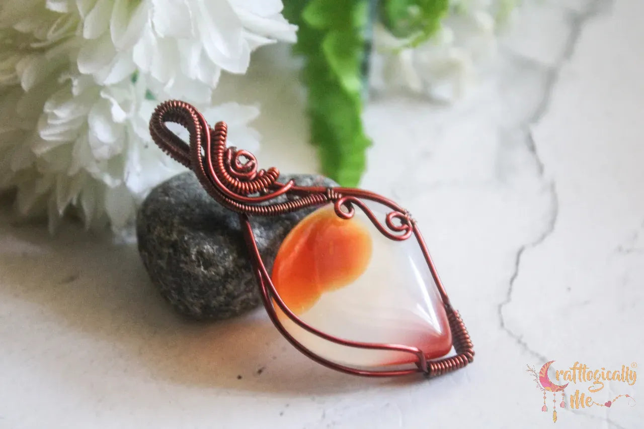 Carnelian Agate Minimalist Wrap Pendant – Handmade Wire Wrapped Gemstone Jewelry