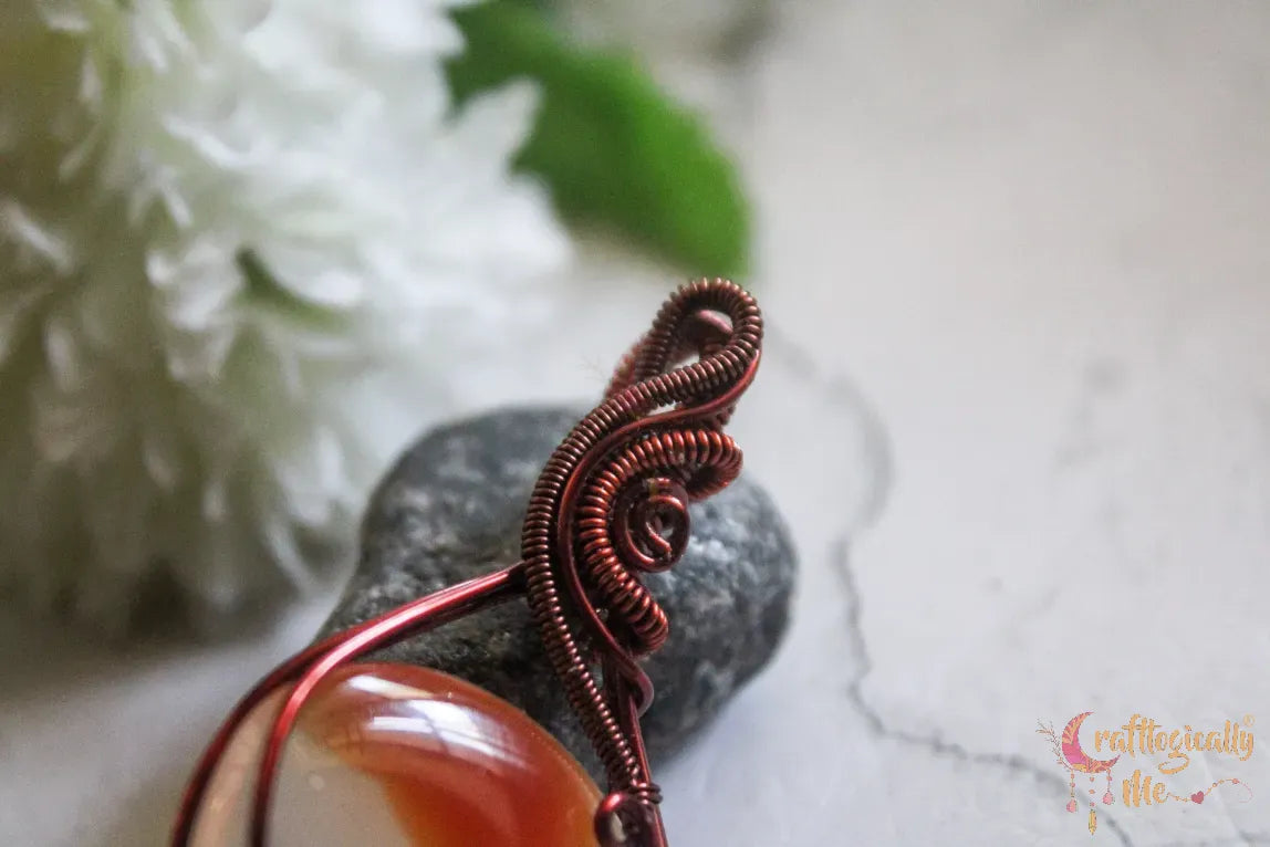 Carnelian Agate Minimalist Wrap Pendant – Handmade Wire Wrapped Gemstone Jewelry