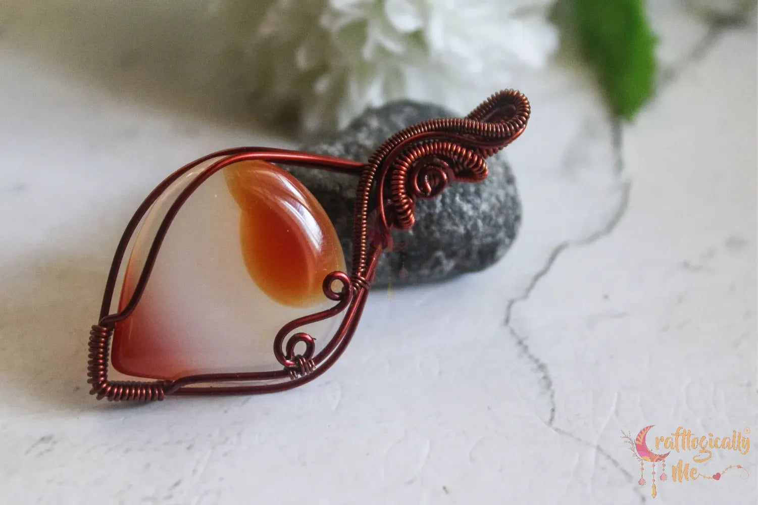 Carnelian Agate Minimalist Wrap Pendant – Handmade Wire Wrapped Gemstone Jewelry