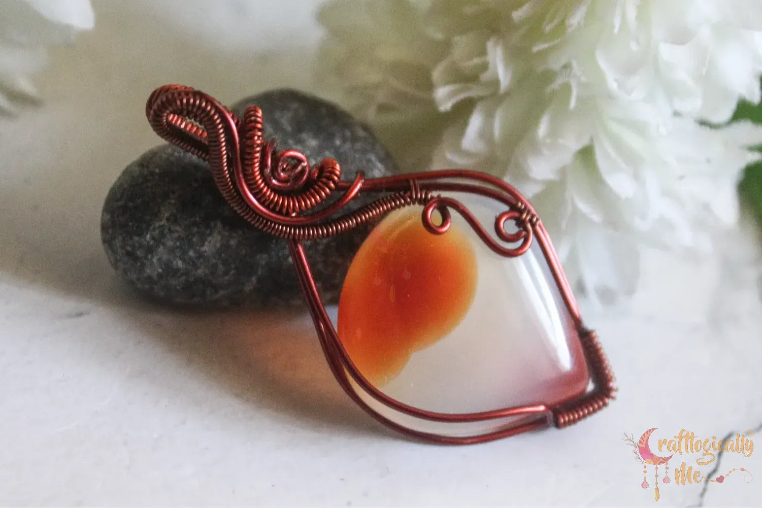 Carnelian Agate Minimalist Wrap Pendant – Handmade Wire Wrapped Gemstone Jewelry