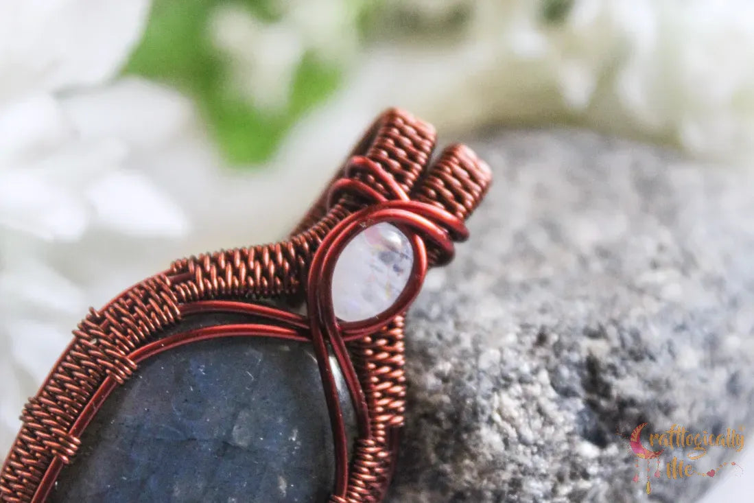 Blue Labradorite and Moonstone Drop Pendant – Handmade Dual Gemstone Wire Wrapped Jewelry