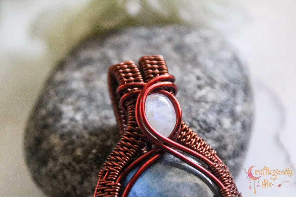 Blue Labradorite and Moonstone Drop Pendant – Handmade Dual Gemstone Wire Wrapped Jewelry