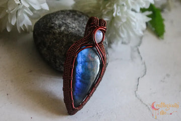 Blue Labradorite and Moonstone Drop Pendant – Handmade Dual Gemstone Wire Wrapped Jewelry