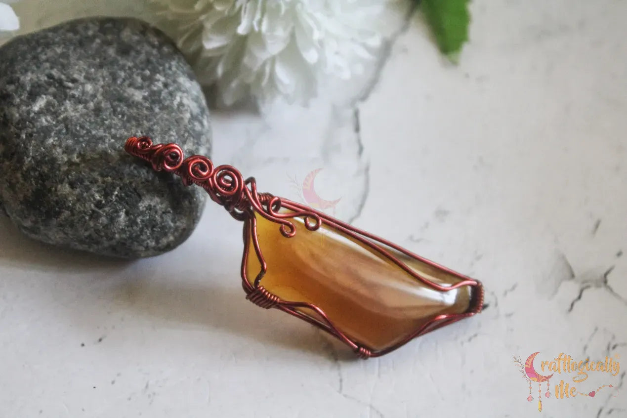 Yellow Agate Cleaver Wrap Pendant – Handmade Wire Wrapped Gemstone Jewelry