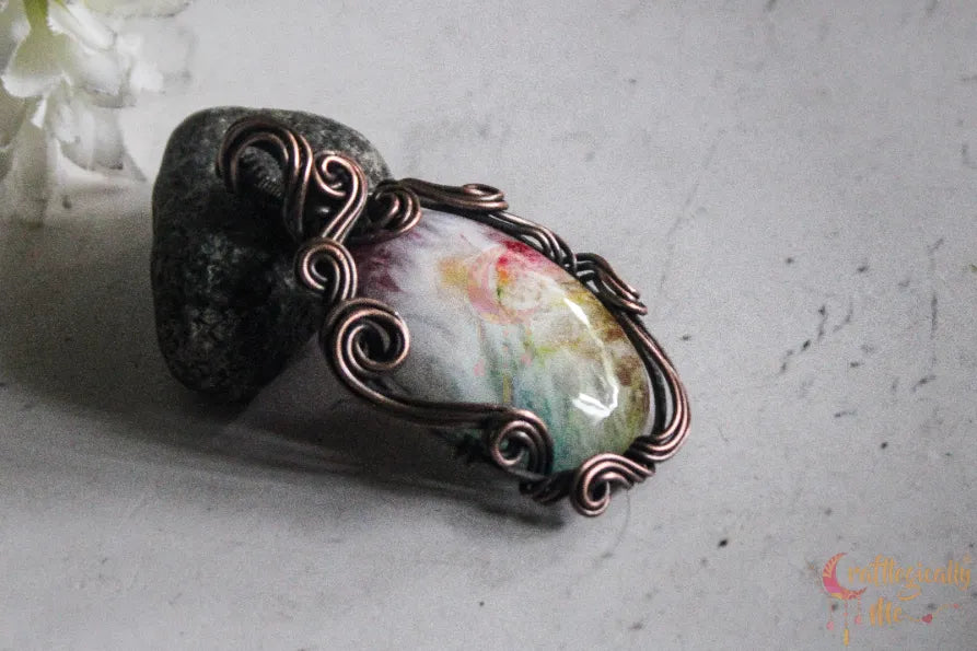 Rainbow Solar Quartz Swirly Wrap Pendant – Handmade Oxidized Copper Wire Wrapped Jewelry