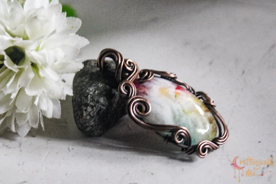 Rainbow Solar Quartz Swirly Wrap Pendant – Handmade Oxidized Copper Wire Wrapped Jewelry