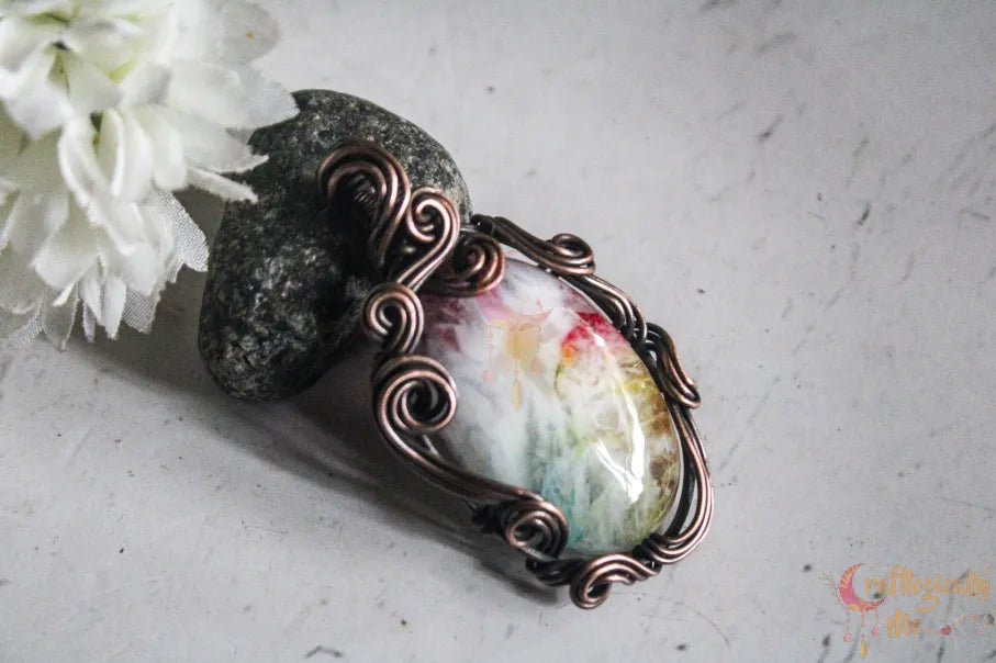 Rainbow Solar Quartz Swirly Wrap Pendant – Handmade Oxidized Copper Wire Wrapped Jewelry
