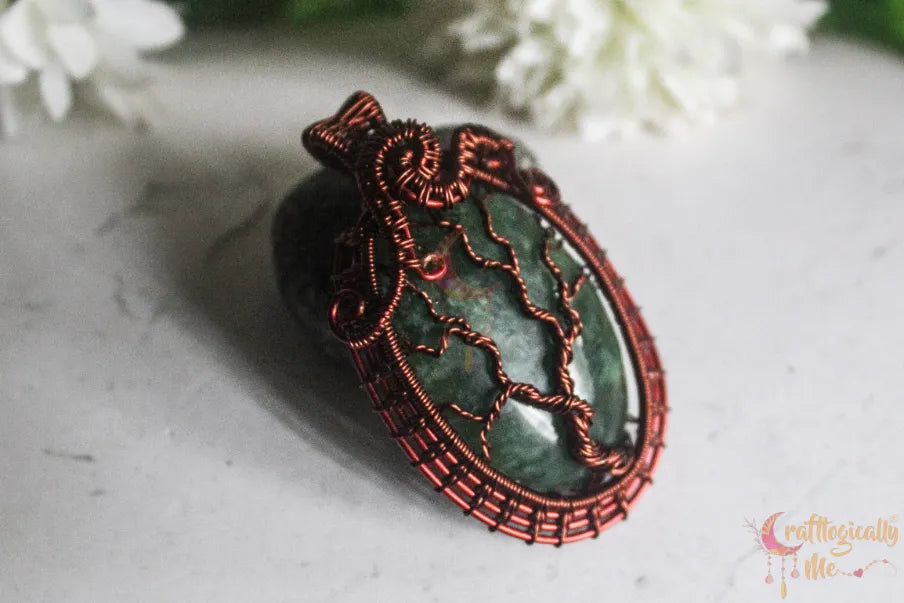 Moss Agate Tree of Life Framed Pendant – Handmade Wire Wrapped Gemstone Jewelry