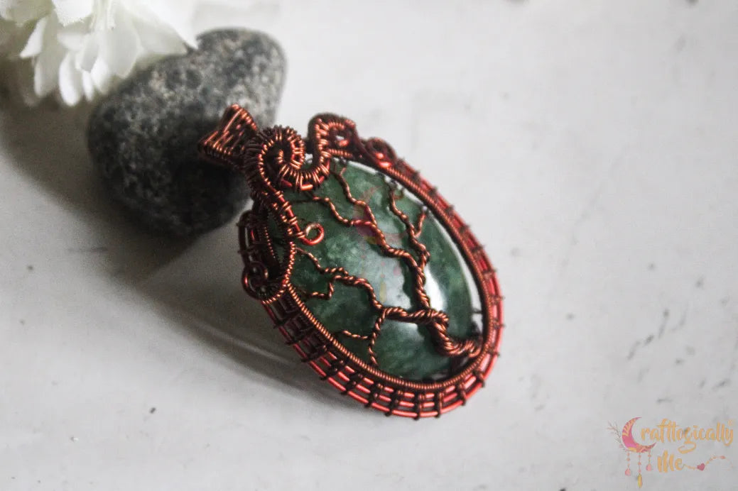 Moss Agate Tree of Life Framed Pendant – Handmade Wire Wrapped Gemstone Jewelry