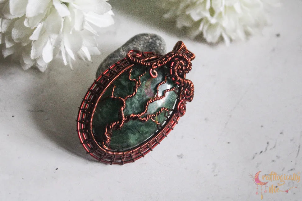 Moss Agate Tree of Life Framed Pendant – Handmade Wire Wrapped Gemstone Jewelry