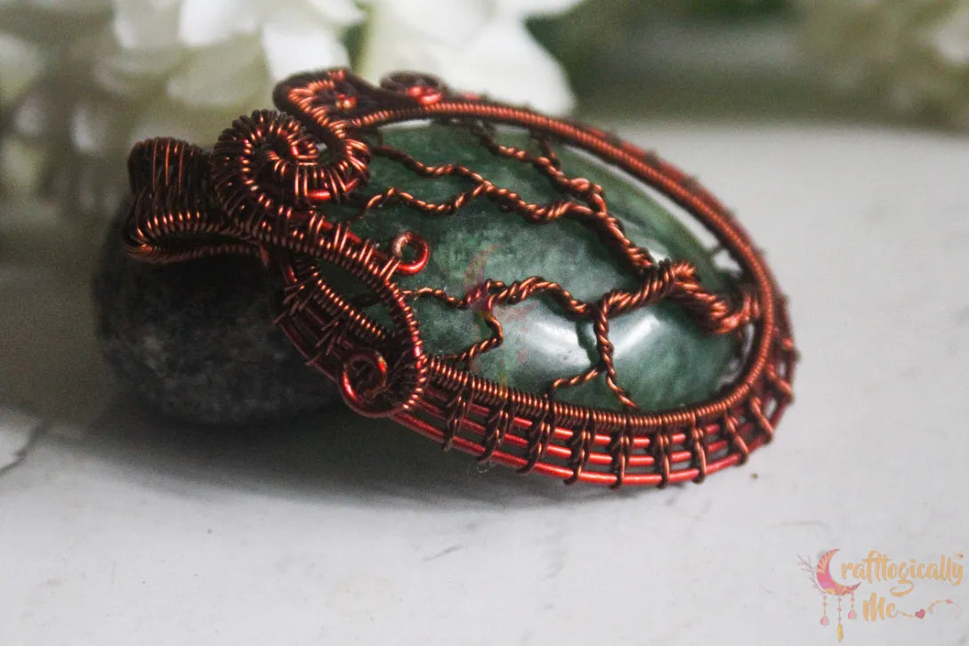 Moss Agate Tree of Life Framed Pendant – Handmade Wire Wrapped Gemstone Jewelry