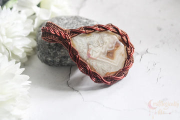 Crazy Lace Agate Criss Cross Wrapped Pendant – Handmade Wire Wrapped Jewelry