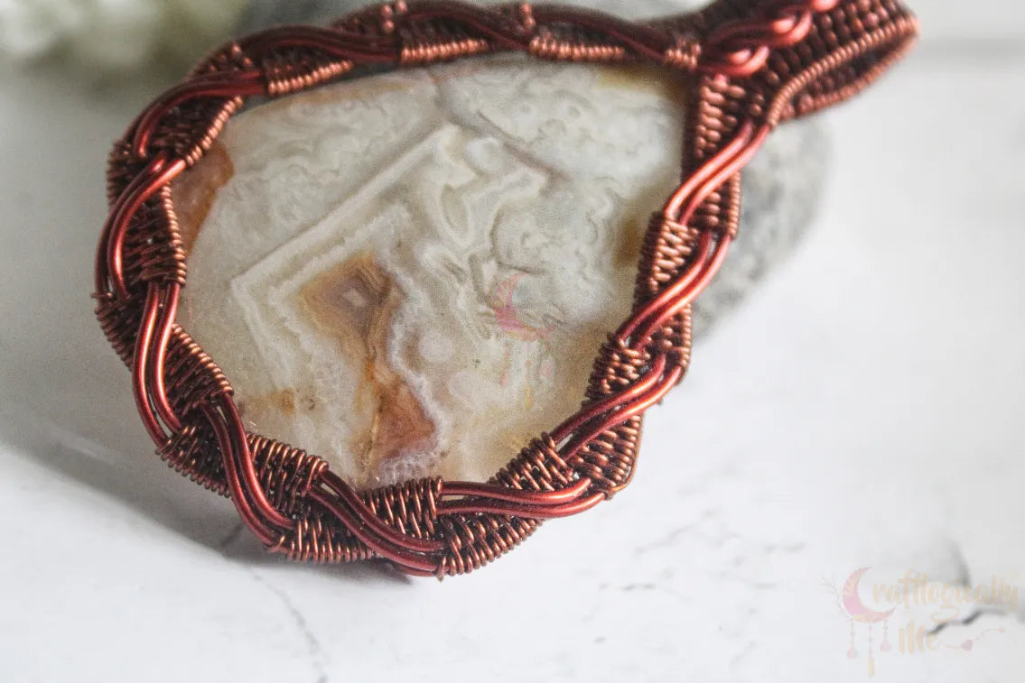 Crazy Lace Agate Criss Cross Wrapped Pendant – Handmade Wire Wrapped Jewelry
