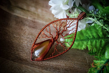 Yellow Chalcedony Gemstone Tree of Life Pendant – Handmade Wire Wrapped Jewelry