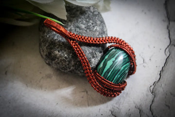 Malachite Gemstone Oval Wrap Pendant – Handmade Wire Wrapped Jewelry