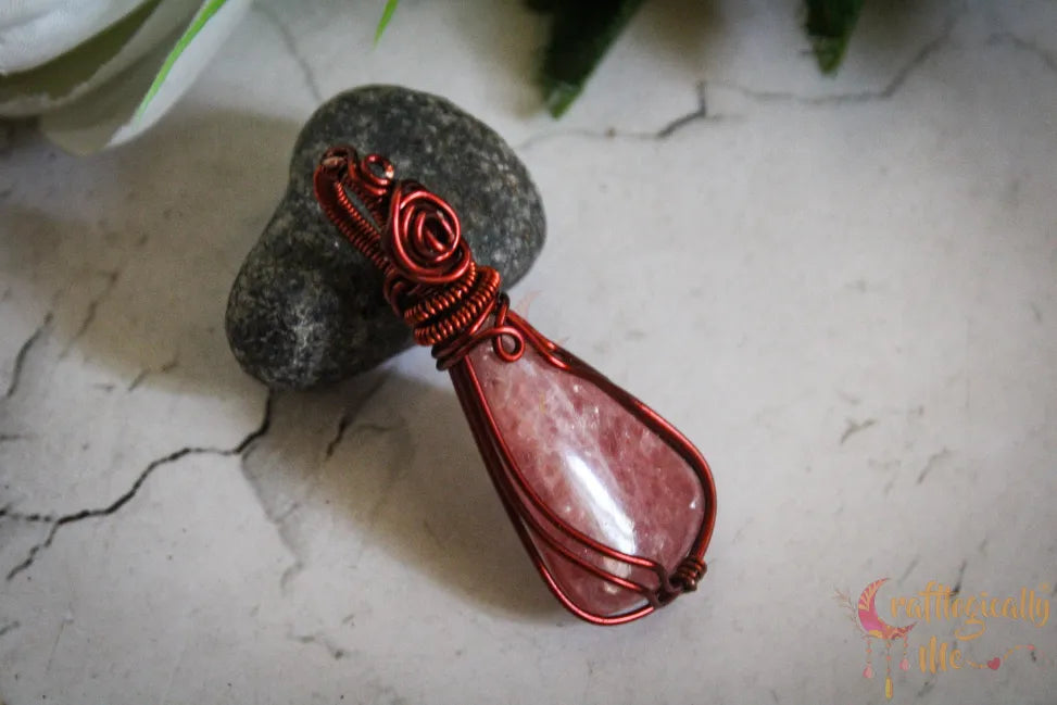 Rhodochrosite Gemstone Drop Pendant – Handmade Wire Wrapped Jewelry