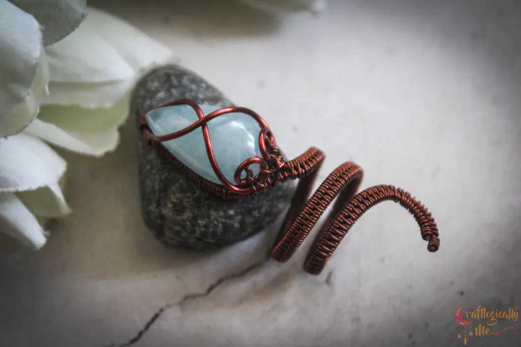 Aquamarine Gemstone Snake Ring – Handmade Wire Wrapped Statement Ring for Networking