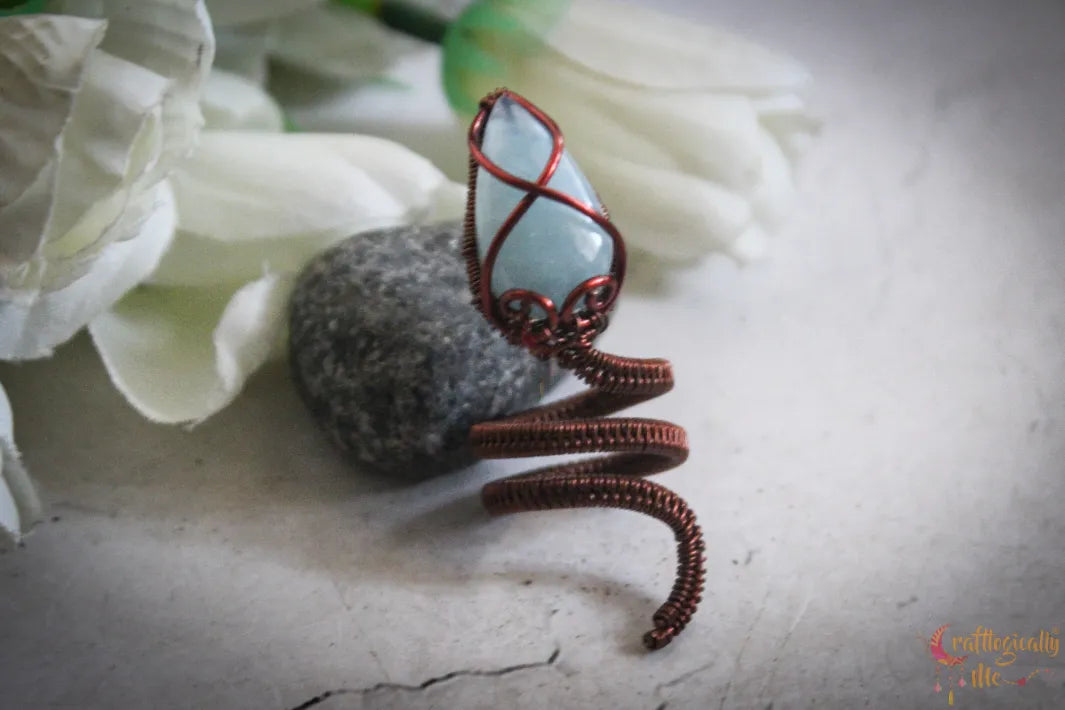 Aquamarine Gemstone Snake Ring – Handmade Wire Wrapped Statement Ring for Networking