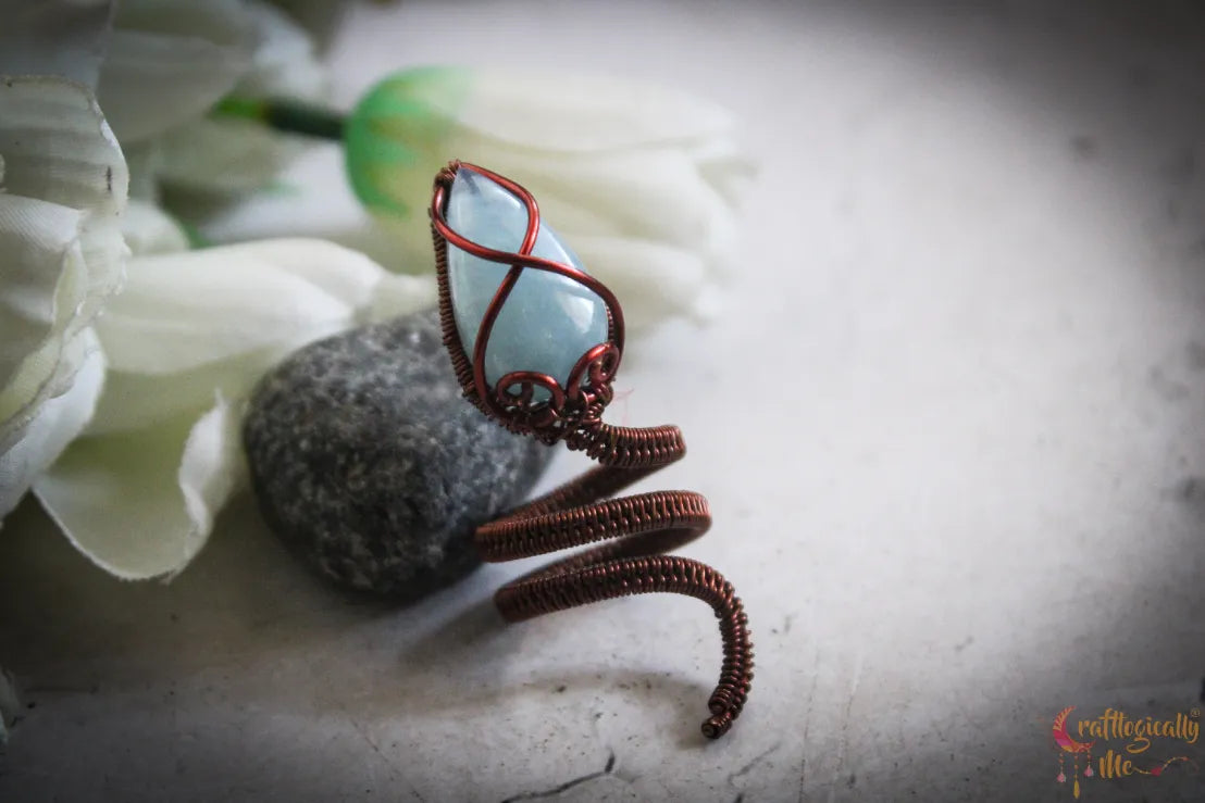 Aquamarine Gemstone Snake Ring – Handmade Wire Wrapped Statement Ring for Networking