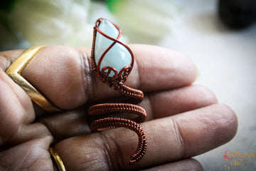 Aquamarine Gemstone Snake Ring – Handmade Wire Wrapped Statement Ring for Networking