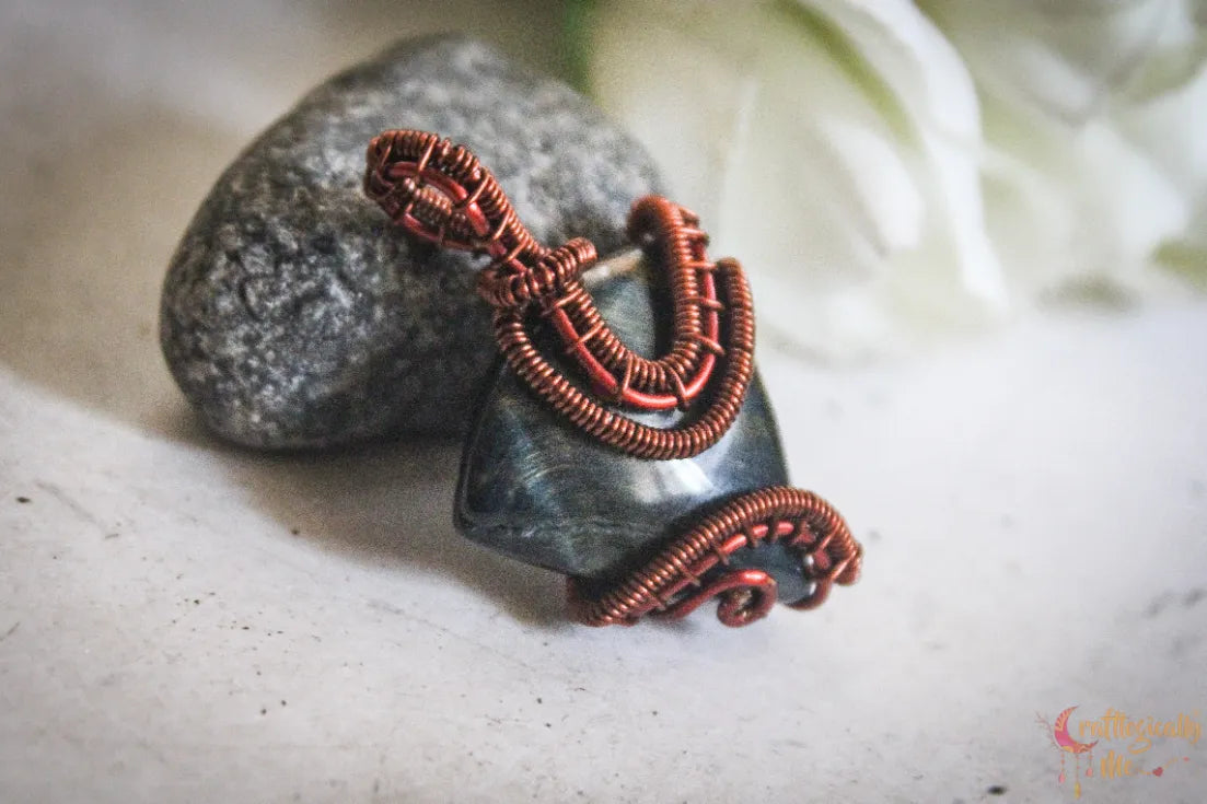 Blue Tiger’s Eye Gemstone Pendant – Handmade Wire Wrapped Jewelry for Focus and Clarity