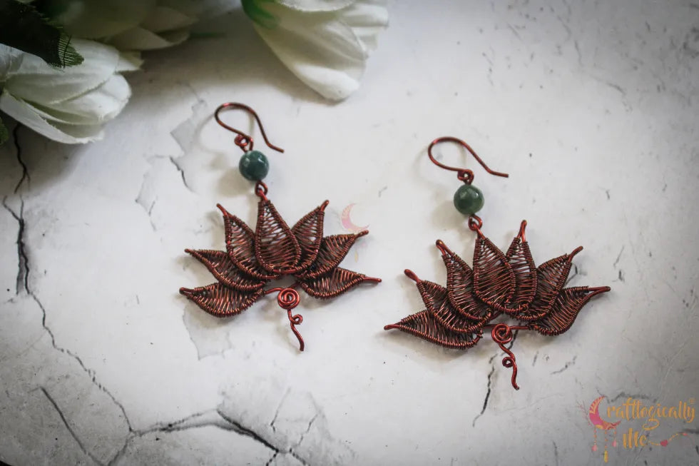 Green Aventurine Lotus Signature Pendant Set – Handmade Wire Wrapped Jewelry