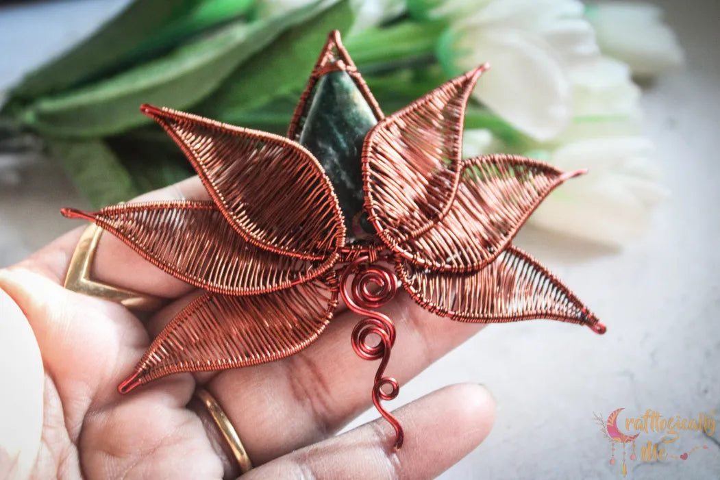 Green Aventurine Lotus Signature Pendant Set – Handmade Wire Wrapped Jewelry