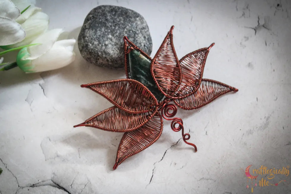 Green Aventurine Lotus Signature Pendant Set – Handmade Wire Wrapped Jewelry