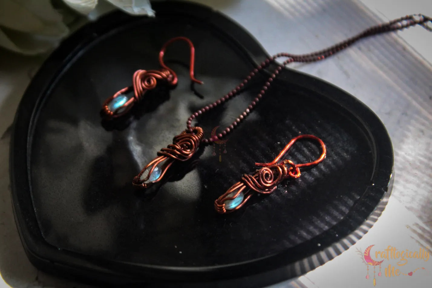 Mini Labradorite Gemstone Pendant Set – Handmade Wire Wrapped Jewelry