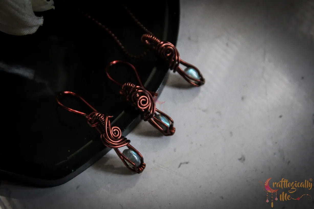 Mini Labradorite Gemstone Pendant Set – Handmade Wire Wrapped Jewelry