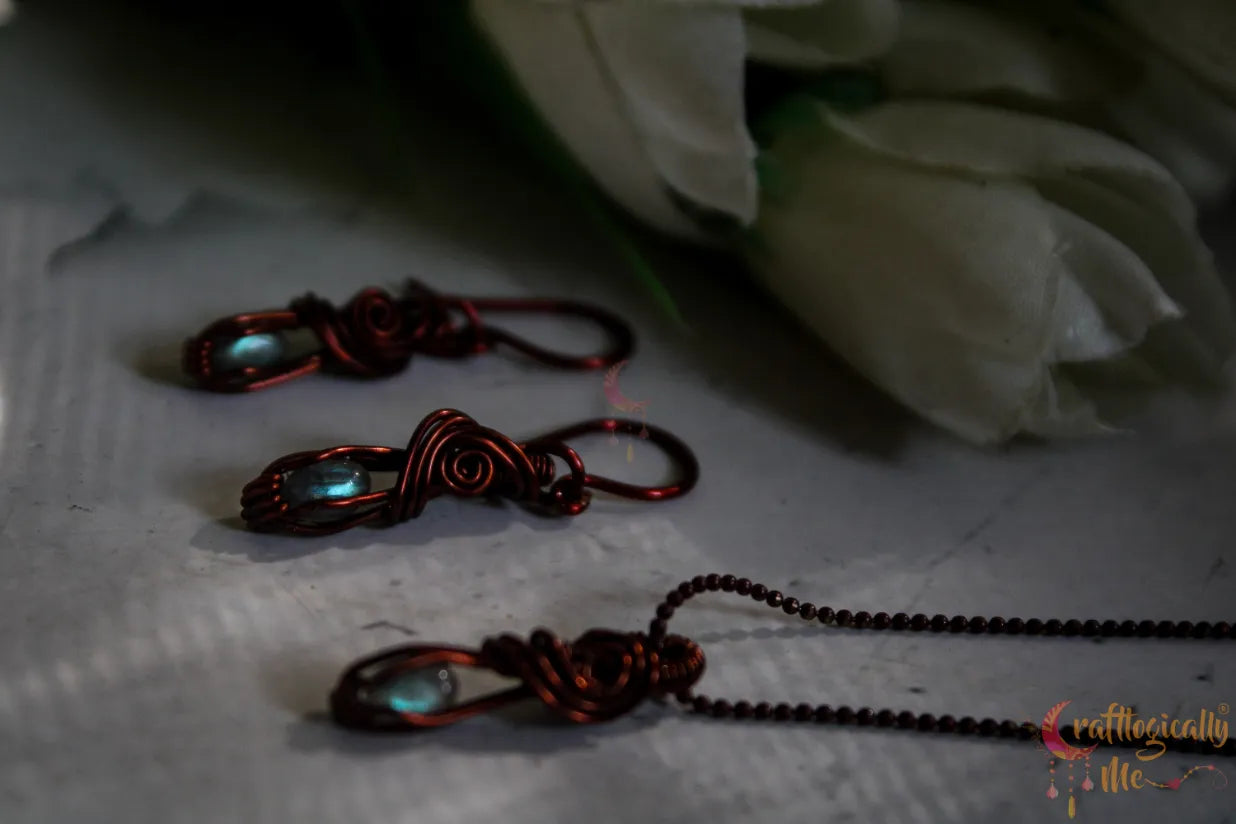 Mini Labradorite Gemstone Pendant Set – Handmade Wire Wrapped Jewelry