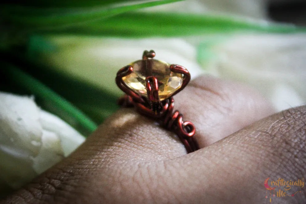 Citrine Faceted Gemstone Prong Ring – Handmade Wire Wrapped Ring