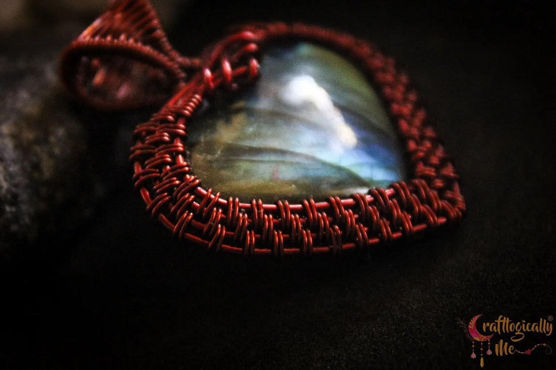 Blue Flash Labradorite Gemstone Heart Frame Pendant – Handmade Wire Wrapped Jewelry