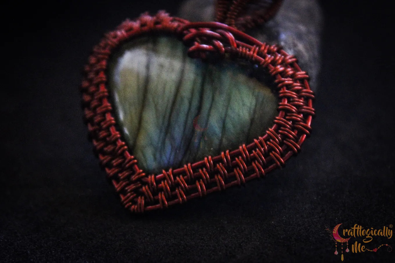 Blue Flash Labradorite Gemstone Heart Frame Pendant – Handmade Wire Wrapped Jewelry
