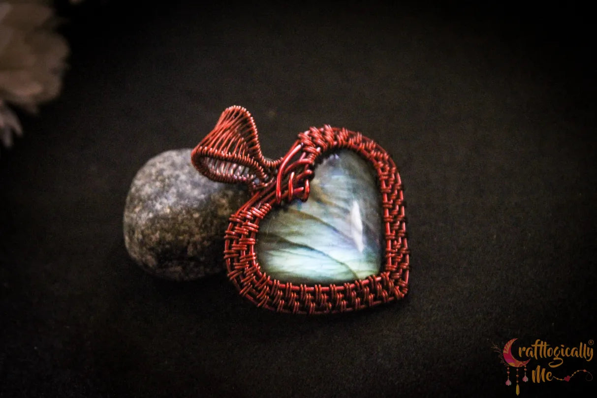Blue Flash Labradorite Gemstone Heart Frame Pendant – Handmade Wire Wrapped Jewelry