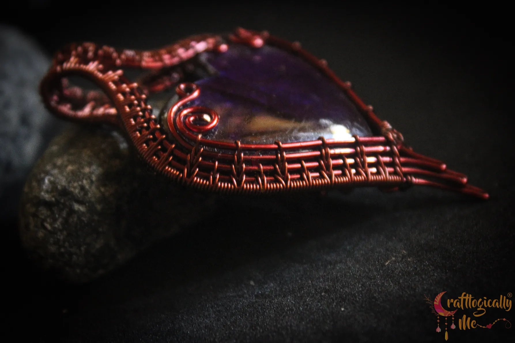 Pink Dyed Labradorite Gemstone Heart Frame Pendant – Handmade Wire Wrapped Jewelry