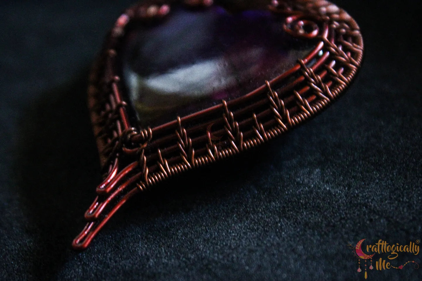 Pink Dyed Labradorite Gemstone Heart Frame Pendant – Handmade Wire Wrapped Jewelry