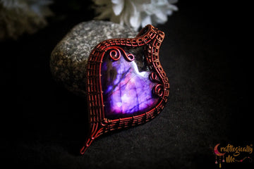Pink Dyed Labradorite Gemstone Heart Frame Pendant – Handmade Wire Wrapped Jewelry