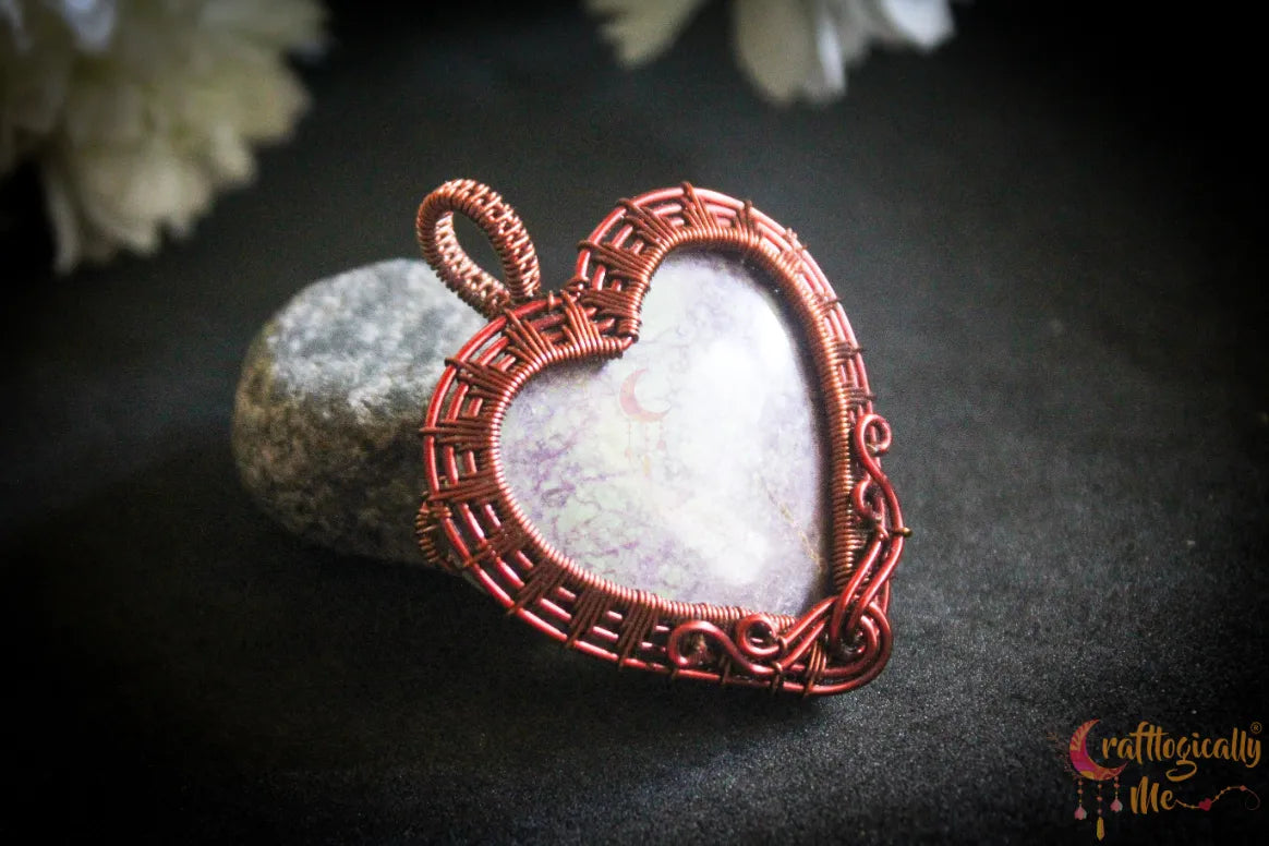 Stichtite Gemstone Swirly Heart Wrap Pendant – Handmade Wire Wrapped Jewelry