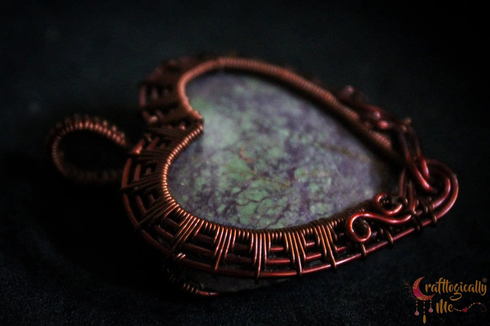 Stichtite Gemstone Swirly Heart Wrap Pendant – Handmade Wire Wrapped Jewelry