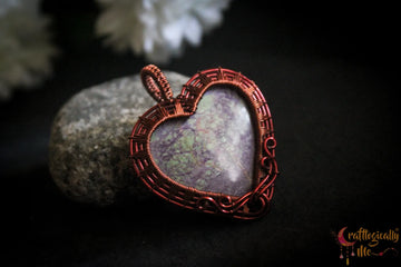 Stichtite Gemstone Swirly Heart Wrap Pendant – Handmade Wire Wrapped Jewelry