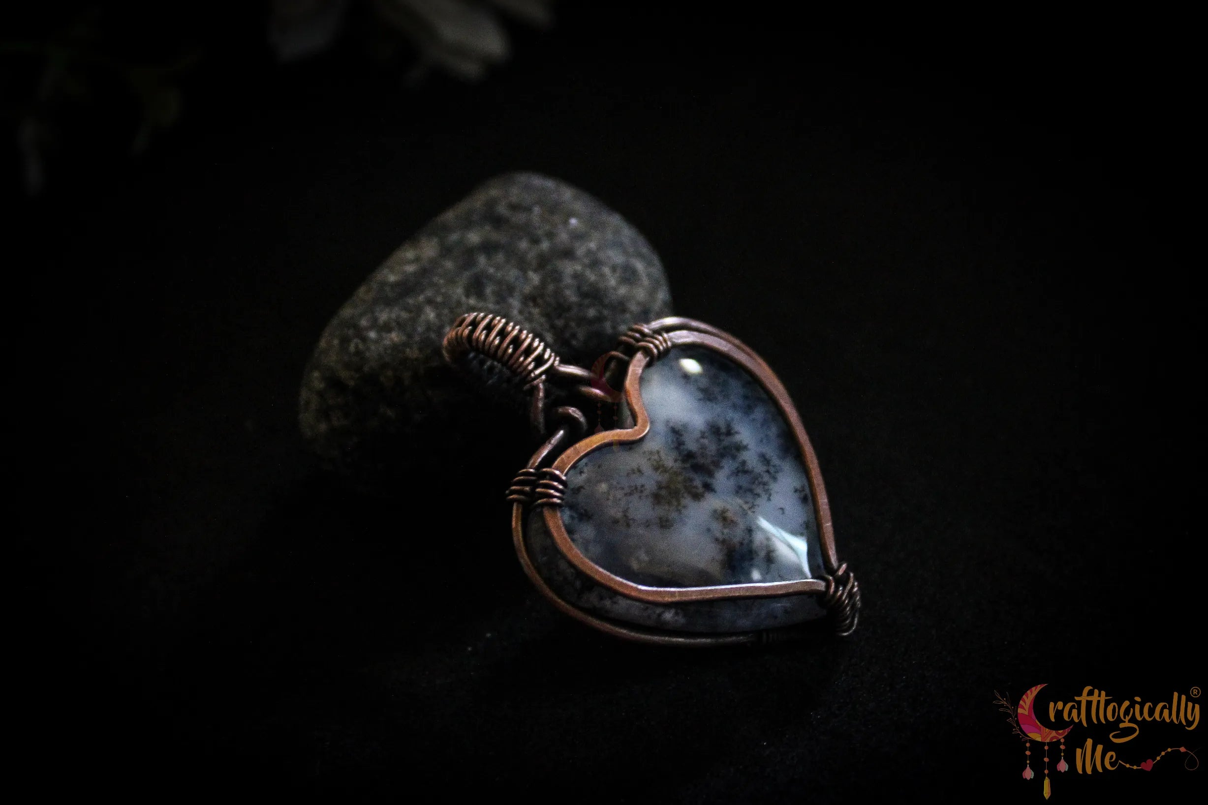 Dendritic Agate Oxidized Copper Wire Wrap Pendant – Handmade Gemstone Jewelry