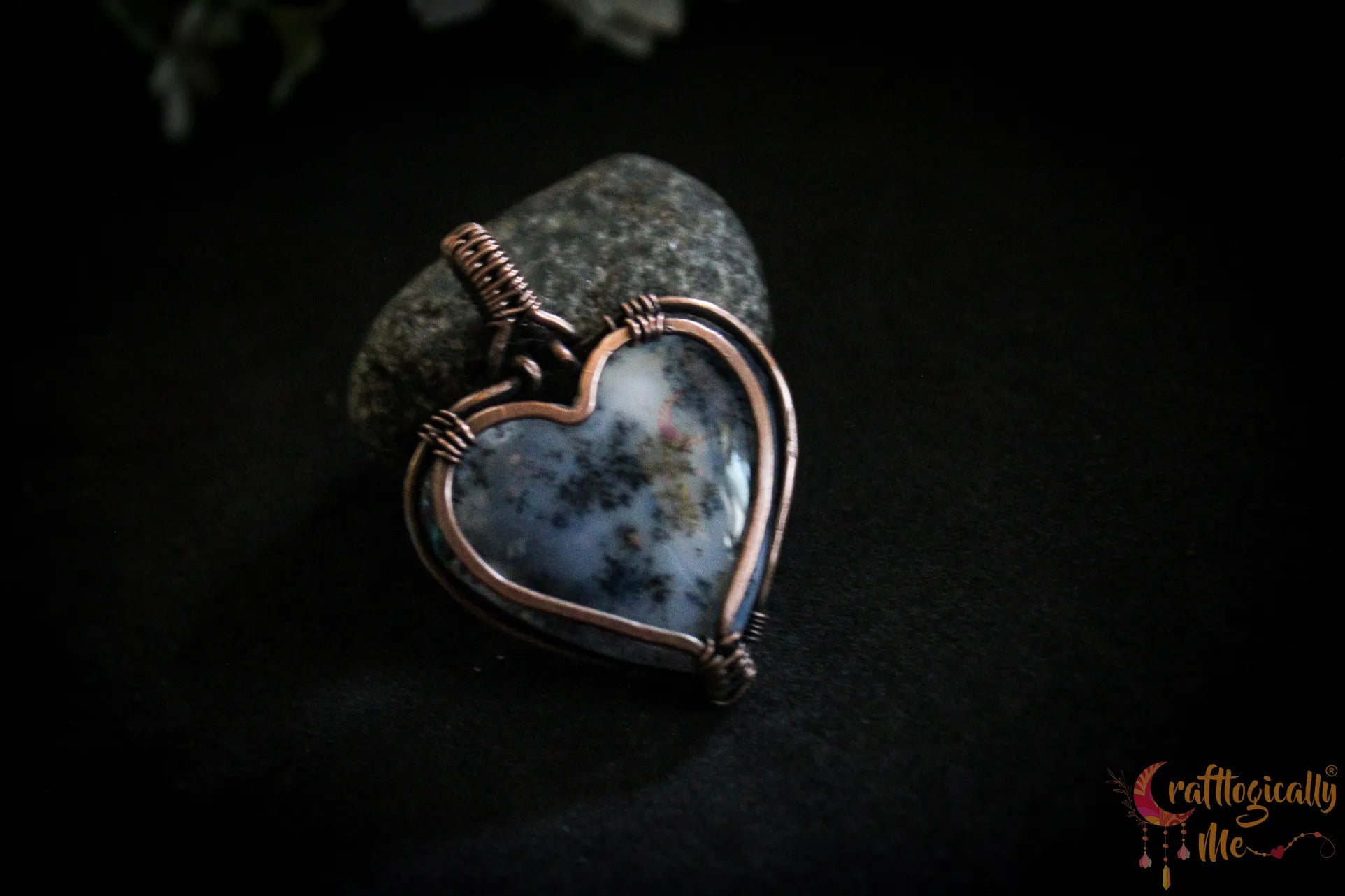Dendritic Agate Oxidized Copper Wire Wrap Pendant – Handmade Gemstone Jewelry