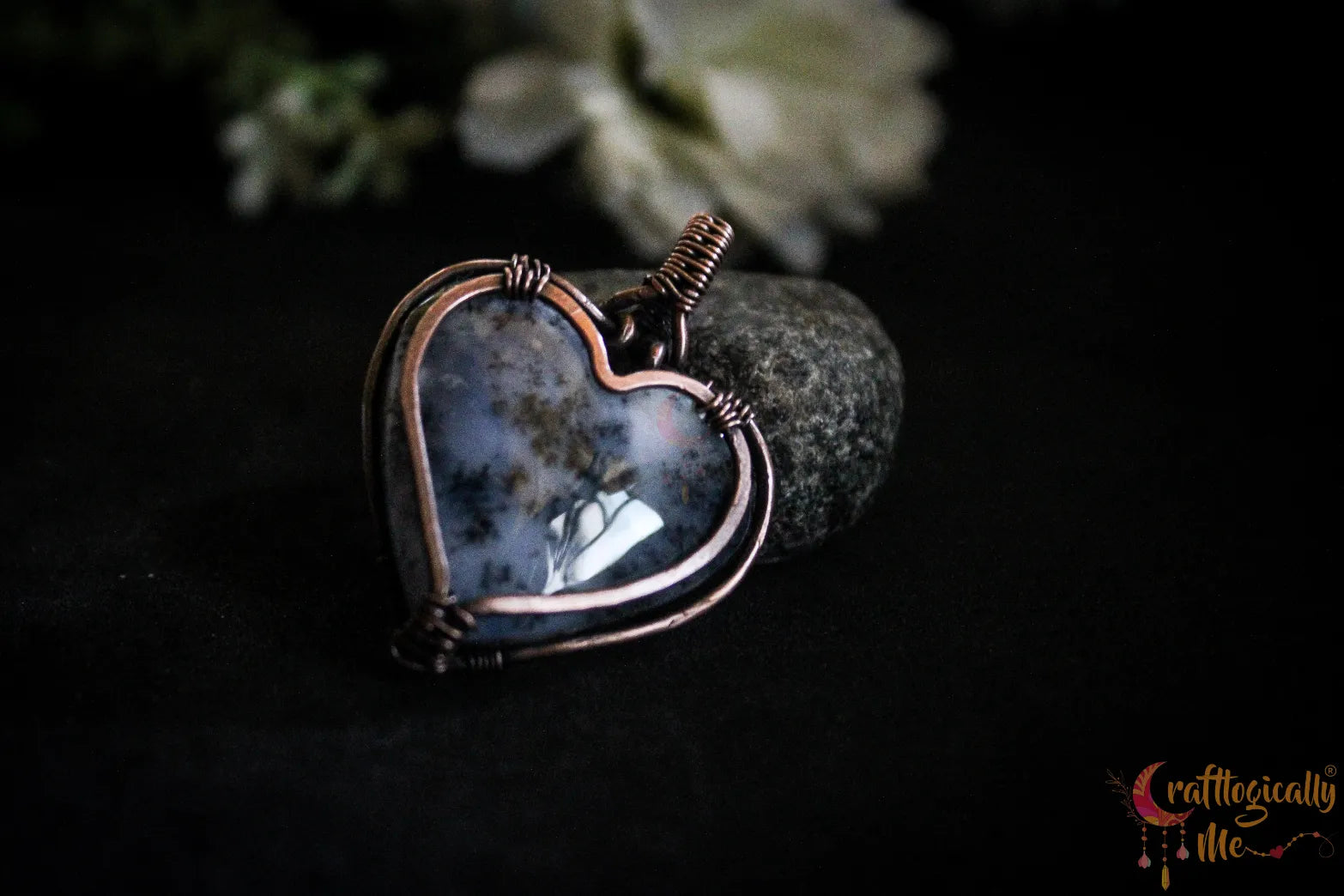Dendritic Agate Oxidized Copper Wire Wrap Pendant – Handmade Gemstone Jewelry