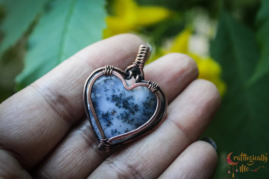 Dendritic Agate Oxidized Copper Wire Wrap Pendant – Handmade Gemstone Jewelry