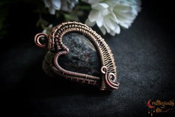 Silver Obsidian Gemstone Heart Wrap Pendant – Handmade Oxidized Copper Jewelry